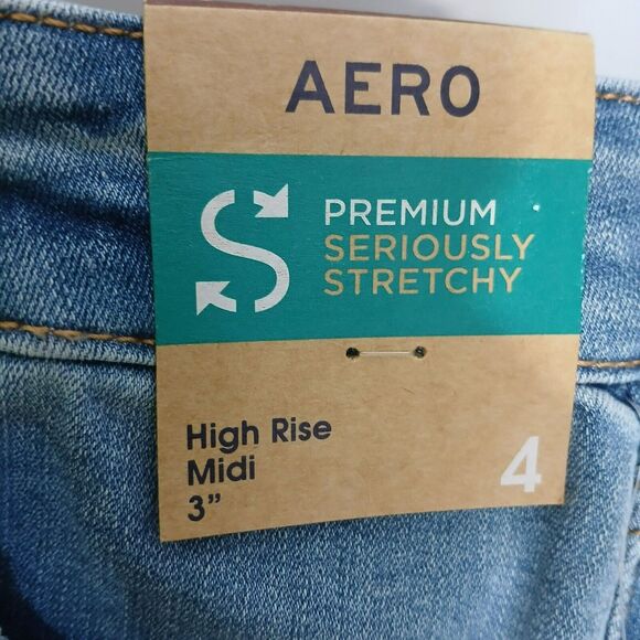 Aeropostale Women 4 High Rise Midi Denim Shorts Distressed Look Premium Stretchy - Picture 8 of 11